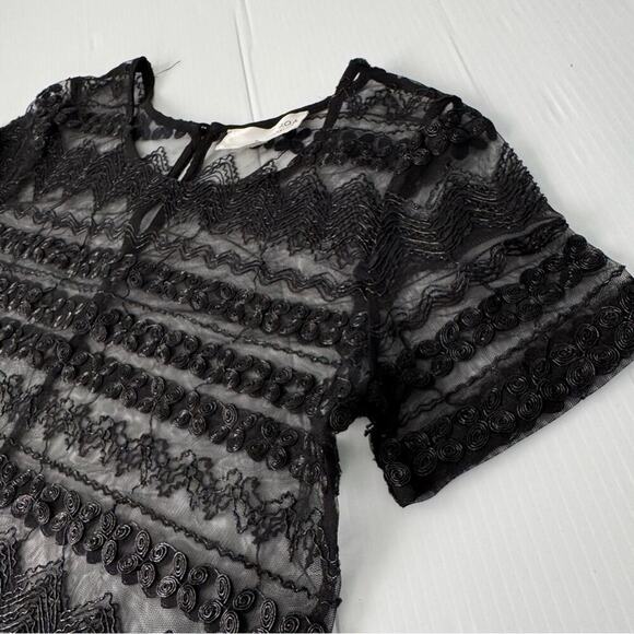 J.O.A. Black sheer lace short sleeve overlay t-shirt size medium M Crewneck - Picture 5 of 5
